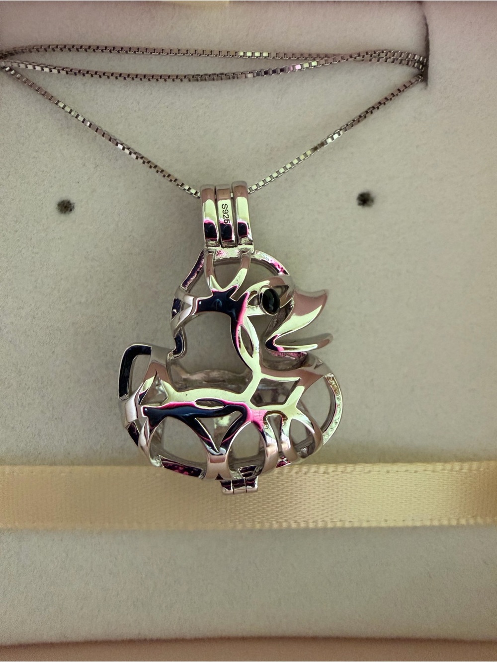 Sterling Silver Ducky Pearl Cage Pendant Necklace - Silver - Picture 2 of 2